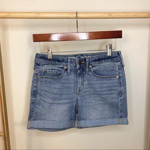 High Rise Midi Blue Jean Denim Shorts, Mossimo, Size 0